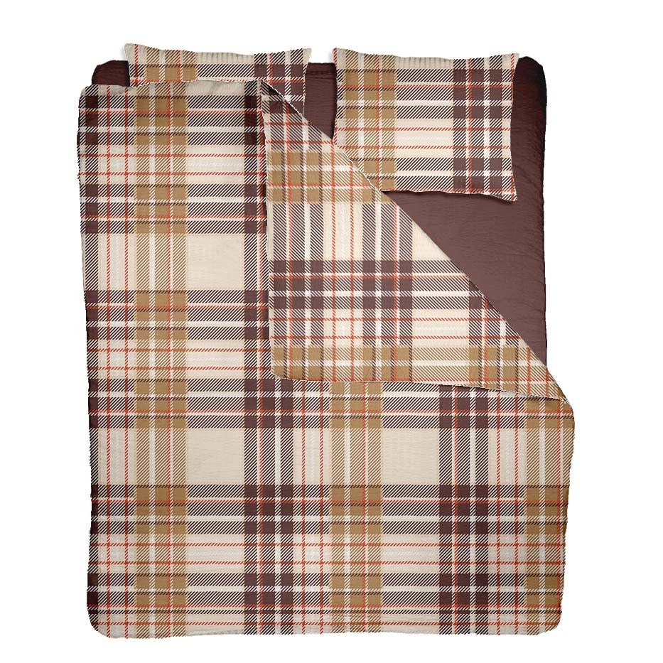 Lenjerie pat 100% bumbac Creponat, desen PLAID V1