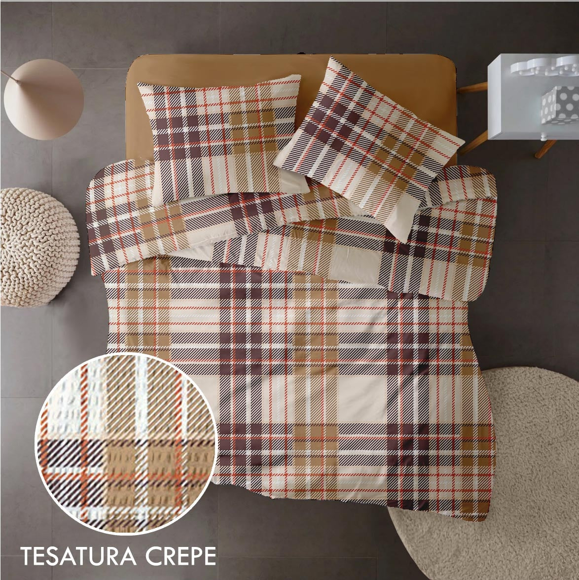 Lenjerie pat 100% bumbac Creponat, desen PLAID V1