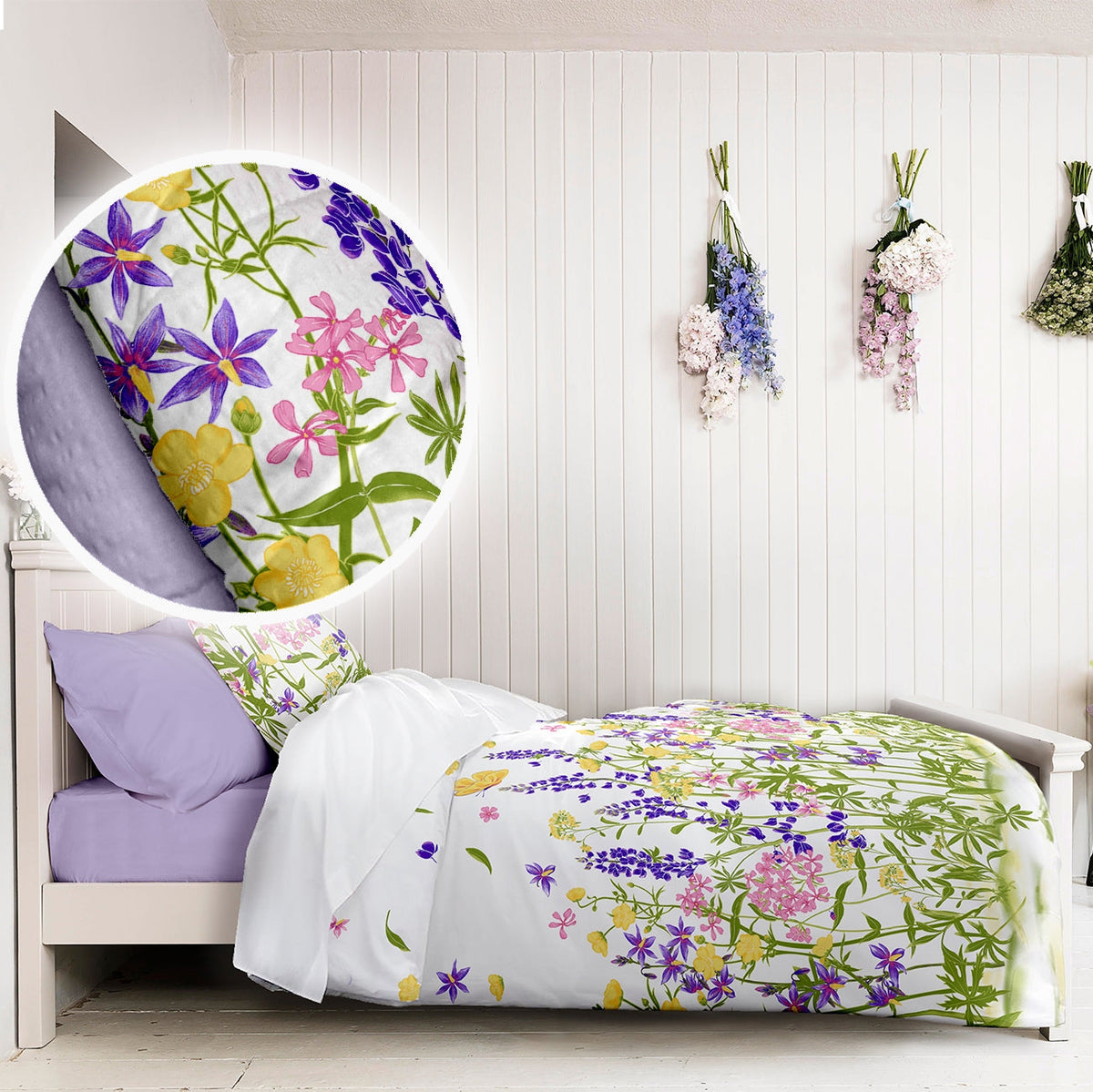 Lenjerie pat 100% bumbac Creponat, desen WILD FIELD PURPLE