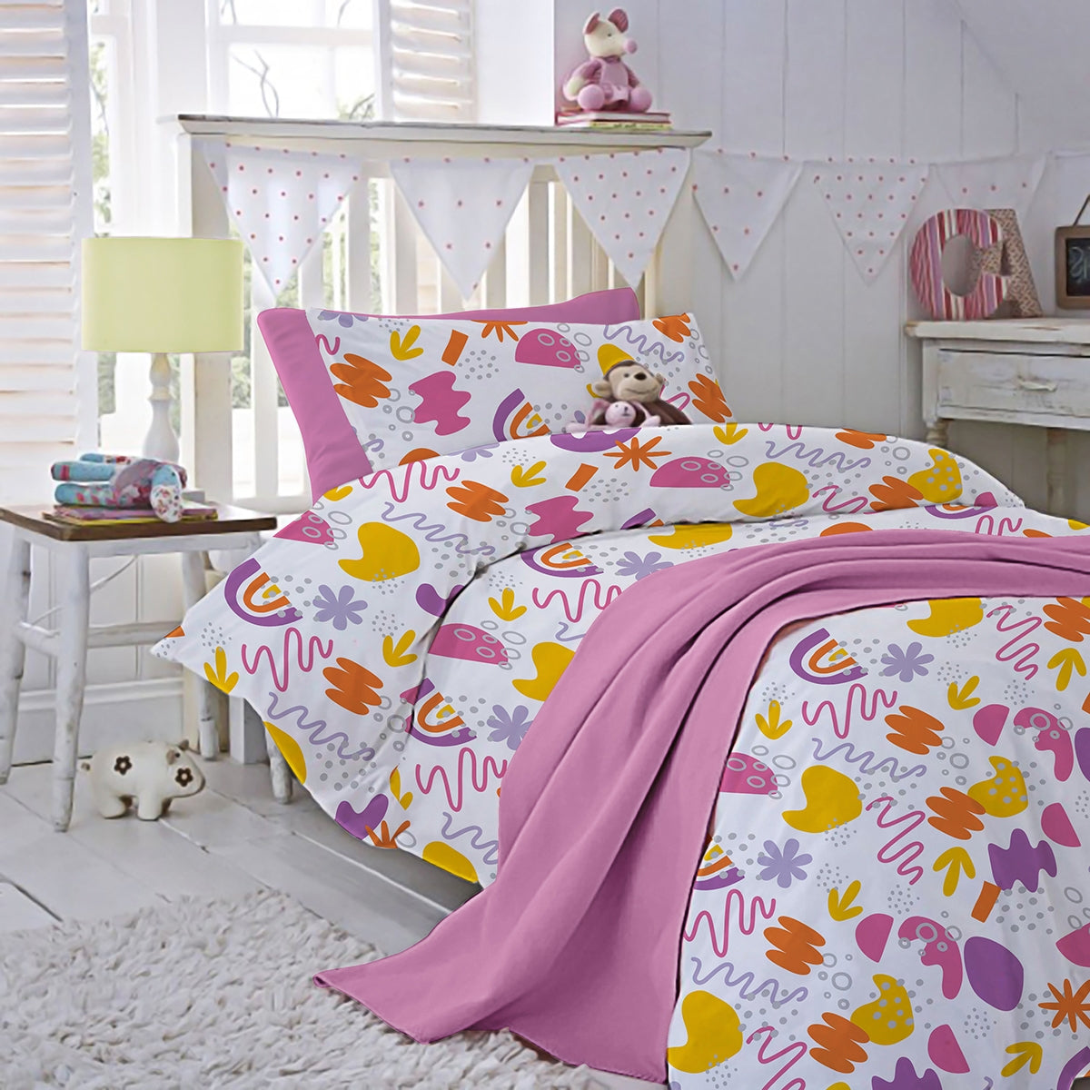 Lenjerie pat 100% bumbac Creponat, desen KINDERGARTEN PINK